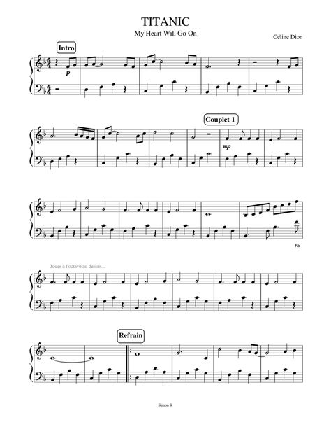 Print and download in PDF or MIDI TITANIC - Céline Dion. Free sheet music for Piano. Made by sim10. Easy Popular Piano Sheet Music, Free Piano Sheet Music Printables Popular Songs, Piano Sheet Music With Letters Popular, Free Clarinet Sheet Music, Popular Piano Sheet Music, Free Violin Sheet Music, Piano Songs Sheet Music, Piano Sheet Music Letters, Piano Learning