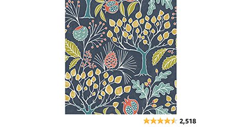 Amazon.com: NuWallpaper NU3038 Groovy Garden Navy Peel & Stick Wallpaper, Multicolor : Everything Else Wallpaper Drawers, A Street Prints, Wallpaper Furniture, Navy Wallpaper, Woodland Scene, Botanical Wallpaper, Patterned Vinyl, Peel Stick Wallpaper, Vinyl Wallpaper