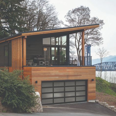 This Portland Home’s Double Fireplace Is Where We Want to Get Cozy Right Now | Sunset Magazine Double Fireplace, Christmas Home Decorating, Container Home Designs, Sunken Living Room, House Design Ideas, Modern Garage, Container Architecture, Container Home, Container House Design