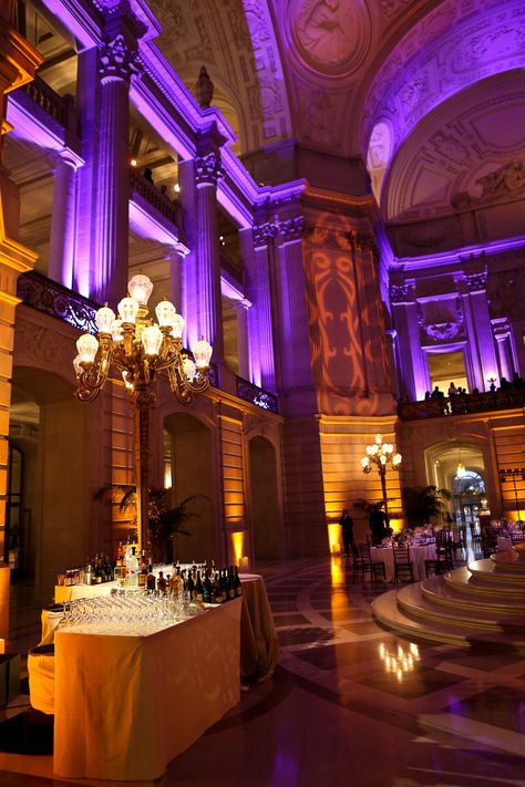 JL IMAGINATION Lighting Design & Audio Visual @ City Hall in San Francisco Venue Lighting, Sf City Hall Wedding, Royal Party, Party Hall, Event Hall, Inside Decor, San Francisco City Hall, City Hall Wedding, Purple Themes