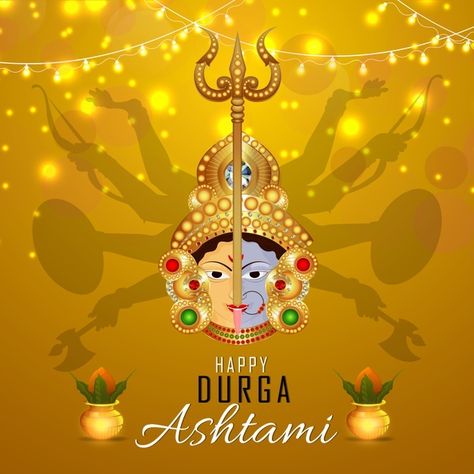 Happy durga pooja with ashtami design | Premium Vector #Freepik #vector #celebration #festival #religion #culture Happy Ashtami, Ashtami Puja, Advance Happy Birthday Wishes, Maha Ashtami, Durga Ashtami, Navratri Puja, Durga Pooja, Rehabilitation Centre, Woven Bags