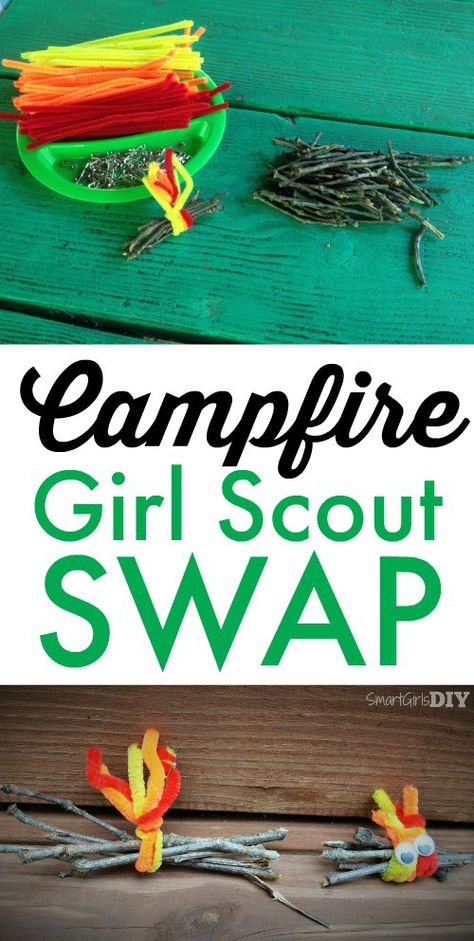 campfire-girl-scout-swap-by-smart-girls-diy Camp Activity Ideas, Girl Scout Camping Activities, Scout Camping Activities, Camp Swaps, Swaps Ideas, Girl Scout Daisy Activities, Girl Scout Camp, Girl Scout Meeting Ideas, Beaver Scouts