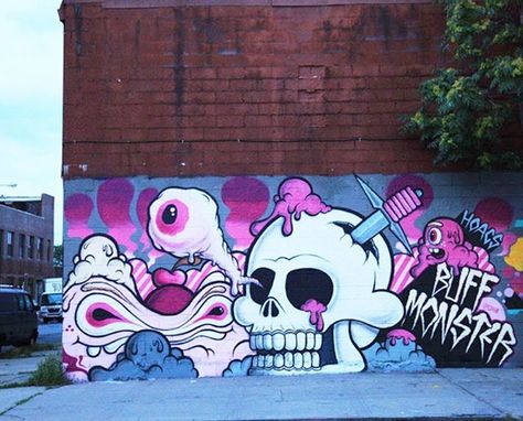 Street Art Inspiration, Buff Monster, Deck Art, Graffiti Pictures, Street Mural, Door Art, Halloween 2013, Best Street Art, Graffiti Murals