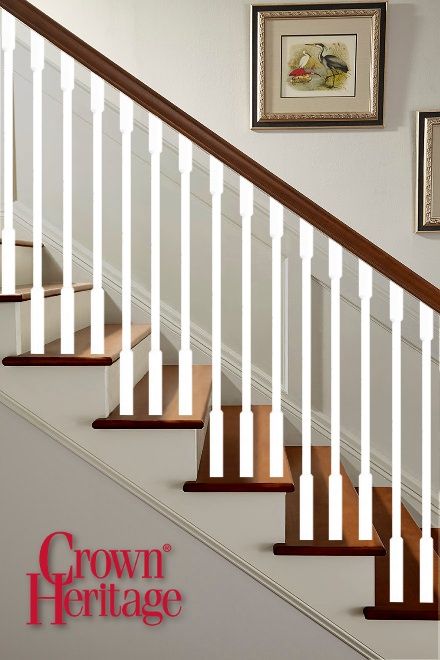 White Railing Stairs, Painted Staircase Railing, Wood Balustrade, White Railing, Staircase Layout, Stair Railing Makeover, Baby Bump Pictures, Painted Staircases, Bump Pictures