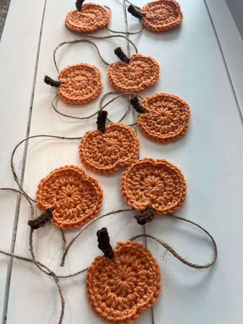 Excited to share this item from my #etsy shop: Crochet Mini Pumpkin Garland•9 Pumpkins•Garland•Mantle Decor•Thanksgiving Decor•Fall Decor•Rustic Fall Decorations Yarn Fall Decor, Halloween Decoration Crochet, What To Crochet With Orange Yarn, Mini Pumpkin Decor, Crochet Projects Fall, Crochet Mini Pumpkin, Halloween Crochet Decor, Hallowen Idea, Garland Mantle