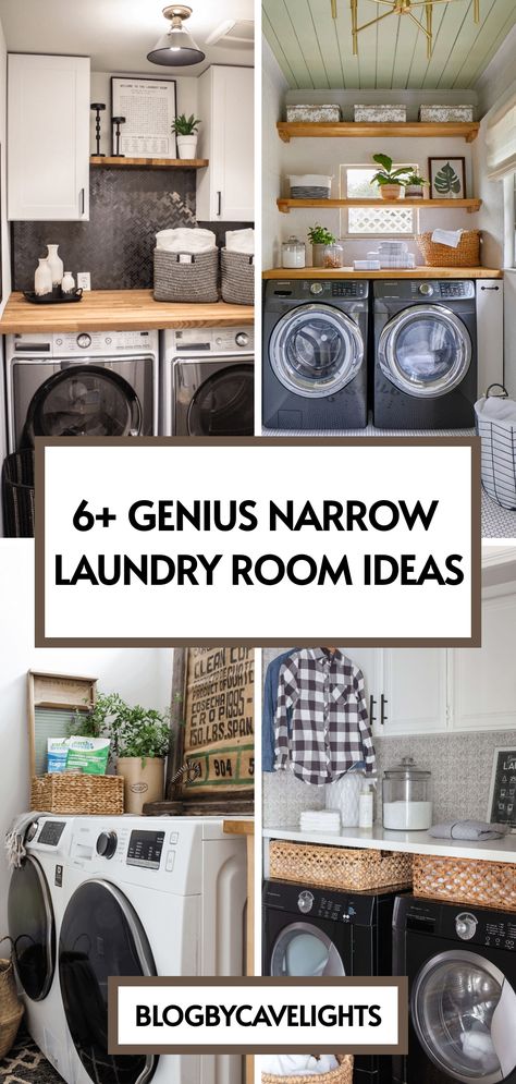 6 narrow laundry room ideas Laundry Room With Wall Drying Rack, Small Contemporary Laundry Room, Laundry Closet Layout, Single Wall Laundry Room, Split Level Laundry Room, Laundry Room Design Folding Counter, Laundry With Half Bath, Laundry Room Storage Room Combo, Laundry Room With Shower Ideas