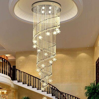 Modern Lobby, Golden Lamps, Star Crystal, Chrome Lamp, Modern Crystal Chandelier, Stair Lighting, Staircase Chandelier, Spiral Shape, Spiral Design