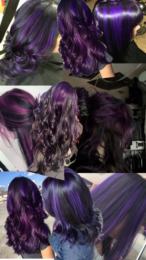 Purple And Black Hair Ideas, Purple And Black Hair, Black And Purple Hair, Purple Natural Hair, Black Hair Ideas, Purple Streaks, Purple Braids, Random Clothes, Black Roots