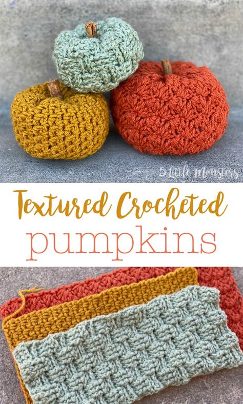 Crocheted pumpkins are made with a variety of different stitches to create these textured pumpkins Crochet Christmas Gifts For 2023, Crochet Plaid Pumpkin, Pumpkin Crochet Pattern Free, Plants Crochet, Farmhouse Crochet, Crocheted Pumpkins, Crochet Fall Decor, Kindness Ideas, Thanksgiving Crochet