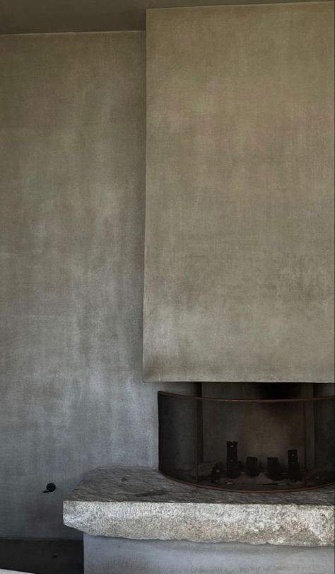 Gas Fireplace Makeover, Plaster Fireplace, Formed Concrete, Steel Fireplace, Board Formed Concrete, Wabi Sabi Design, Structural Design, Hill Interiors, Simple Interior