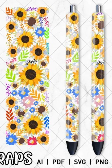 Sunflower Pen Wrap Cow Pen, Pen Wraps, Pen Pattern, Pen Diy, Vector Cut Files, Glitter Pens, Vector Cut, Plant Gifts, Floral Tie