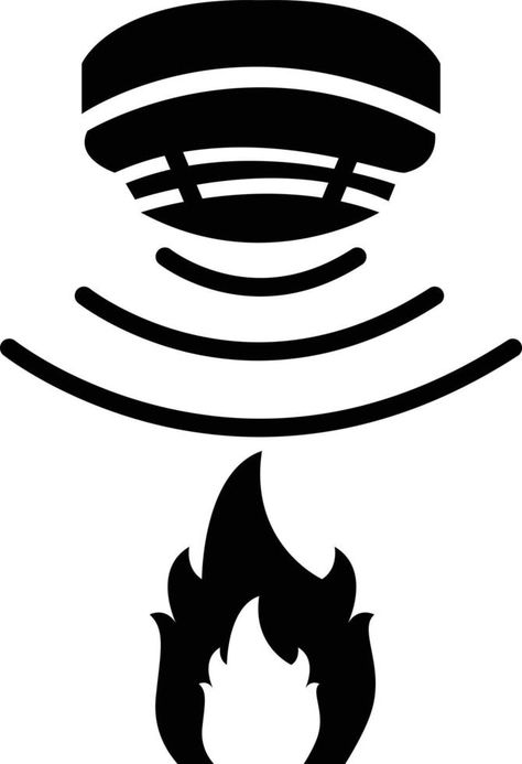 Fire flames sensor icon on white background. Smoke alarm system sign. Flame detector symbol. flat style. Fire Flames, Alarm System, Flat Style, Fashion Flats, White Background, Kitchen Decor, Graphic Design, Black And White, Collage