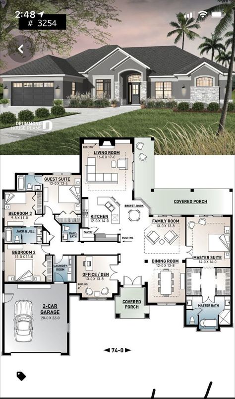 Single Storey House Plans, Luxury Floor Plans, Bungalow Floor Plans, Bungalow Style House Plans, Basement House Plans, Mediterranean House Plans, Fountain Design, House Arch Design, House Construction Plan