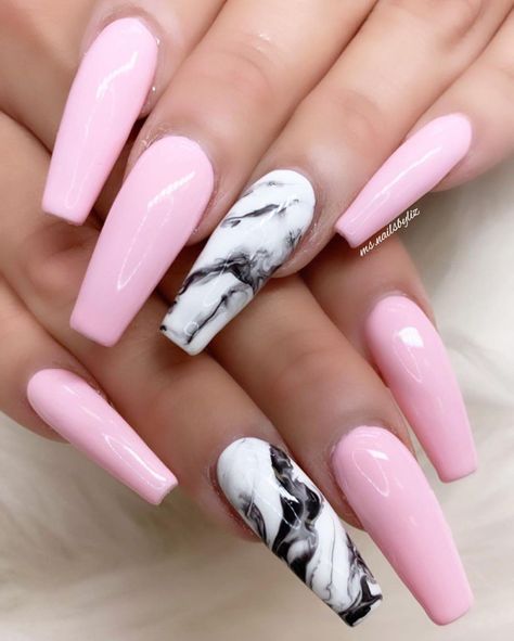 Pink And Black Marble Nails, Pink And Marble Nails, Pink Marble Nails, Black Marble Nails, Nail Candy, Marble Nails, Pink Marble, Purple Nails, 18th Birthday