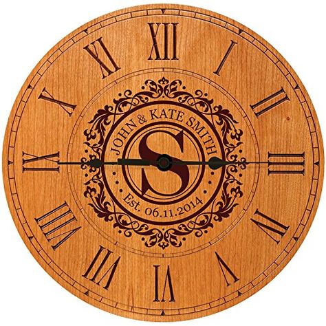 Wedding Clock or Anniversary Clock Personalized Wedding Gift Anniversary Gift Housewarming Gift  Monogram Initial Clock Cherry *** Click image for more details. Golden Anniversary Gifts, 1st Wedding Anniversary Gift, Anniversary Clock, First Wedding Anniversary Gift, Rustic Wall Clocks, Rustic Clock, Desktop Clock, Anniversary Gifts For Parents, First Wedding Anniversary