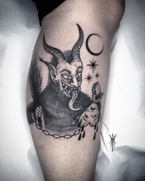 Krampus Tattoo Design, Krampus Tattoo, The Crow Tattoo, Crows Drawing, Tatoo Inspiration, Badass Tattoos, Next Stop, Crows, Skull Tattoo