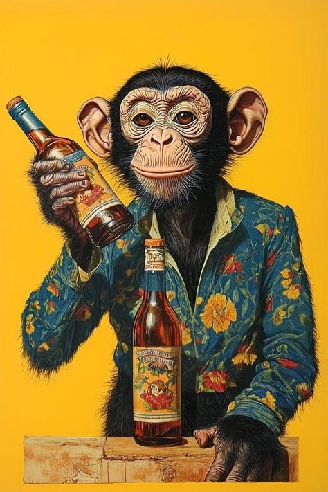 Whimsical Monkey Canvas Print in Vintage Style Home Decor Bright Yellow Wall Art Custom Digital Download by CustomCanvasCurators 🐵🌼 Get ready to add a pop of whimsy to your space with this vibrant artwork! Our enchanting monkey, rocking a colorful floral jacket and holding vintage bottles, brings nostalgia and joy in the style of 20th-century pop art. 🎨 Perfect for art lovers and collectors, this piece is a lively conversation starter that suits modern and traditional decor. Available as a ... Monkey Painting, Home Decor Bright, Vintage Style Home Decor, Vintage Style Home, Etiquette Vintage, Monkey Art, Yellow Wall Art, Yellow Wall, Murals Street Art