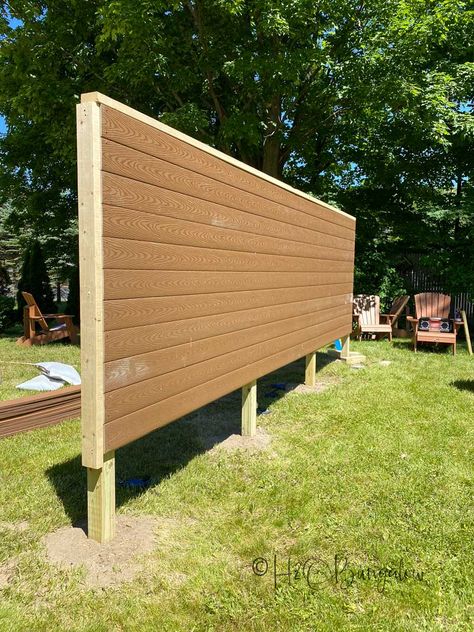 Show how to build a DIY outdoor privacy screen for your backyard with composite boards or wood. Our privacy fence is 6 feet but can be made much taller. #privacy #privacyscreen #backyarddecor Diy Privacy Screen Indoor, Diy Outdoor Privacy Screen, Privacy Screen Indoor, Outdoor Privacy Screen Ideas, Diy Outdoor Privacy, Privacy Screen Ideas, Backyard Privacy Screen, Outdoor Privacy Screens, Pool Surrounds