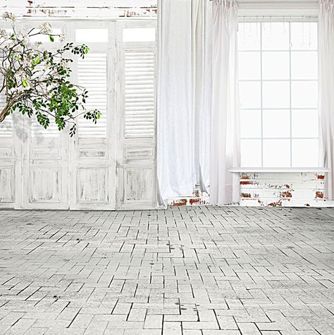 Indoor wedding white background String Curtains, Studio Foto, White Windows, Studio Backdrops, Brick Flooring, Grunge Vintage, White Curtains, Studio Background, Shop Window Displays