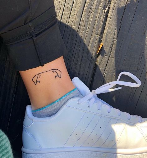 Dog Ear Tattoo Placement Ideas, Dog Ear Tattoo Ankle, Minimalist Dog Ear Tattoo, Boxer Dog Ear Tattoo, Dog Outline Tattoo Placement, Dog Ear Tattoo Ideas, Ankle Dog Tattoo, Labrador Ear Tattoo, Dog Tattoo Ear Outline