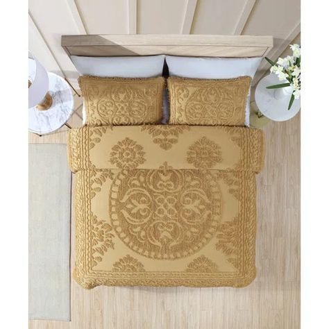 Winston Brands Pantops Calista Single Bedspread - Wayfair Canada Gold Bedspread, Country Quilt, Vintage Bedspread, Country Quilts, Chenille Bedspread, Farmhouse Country, Bedding Stores, Medallion Design, Scroll Design