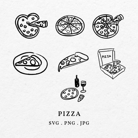 Vintage Pizza Illustration, Pizza Drawing Aesthetic, Pizza Line Drawing, Pizza Line Art, Pizza Illustration Drawings, Pizza Design Ideas, Pizza Illustration Design, Pizza Art Illustration, Pizza Drawing Easy