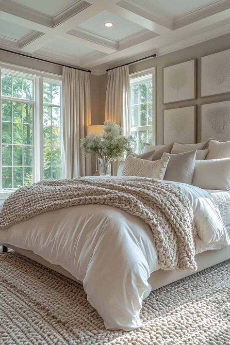 15 Master Bedroom Ideas That Redefine Relaxation And Elegance | DIY Vibes Guest Bedroom Suite Ideas, Neutral Main Bedroom, Room Inspo Classy, Neutral Elegant Bedroom, Neutral Transitional Bedroom, Bedroom Retreat Ideas Master, Classy Room Ideas, Elegant Bedroom Ideas Classy, Transitional Guest Bedroom