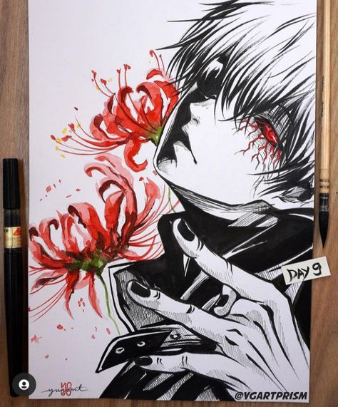 Kaneki Ken Drawing, Fanart Ideas, Tokyo Ghoul Drawing, Hard Drawings, Art Anatomy, Anime Drawing Sketches, Color Drawing Art, Naruto Sketch, Best Anime Drawings