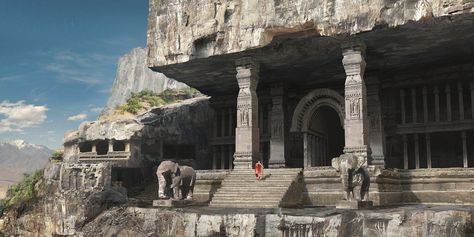 Fantasy Cities, India Architecture, Temple Ruins, Temple Architecture, Fantasy City, Fantasy Story, Fantasy Setting, Beautiful Locations Nature, Art Station