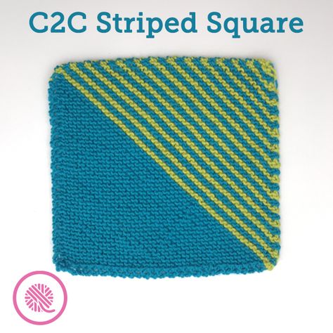 Learn to Knit a Colorful C2C Striped Mock Mitered Square Green Tea Uses, Mitered Square, Solid And Striped, Corner To Corner, C2c Crochet, Visual Learners, Garter Stitch, Beautiful Blankets, Square Pattern