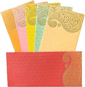 Jhintemetic® - Pack of 25 Matellic 5 Colours of 5 Each Randomly Picked Colourful Designer Shagun Lifafa/Money Gift Envelope with Golden Ambi for Gifting Money on any occasion Lifafa Design, Money Gift Envelope, Money Holders Card, Gifting Money, Money Holders, Gift Envelope, Mailing Envelopes, Metallic Paper, Money Gift