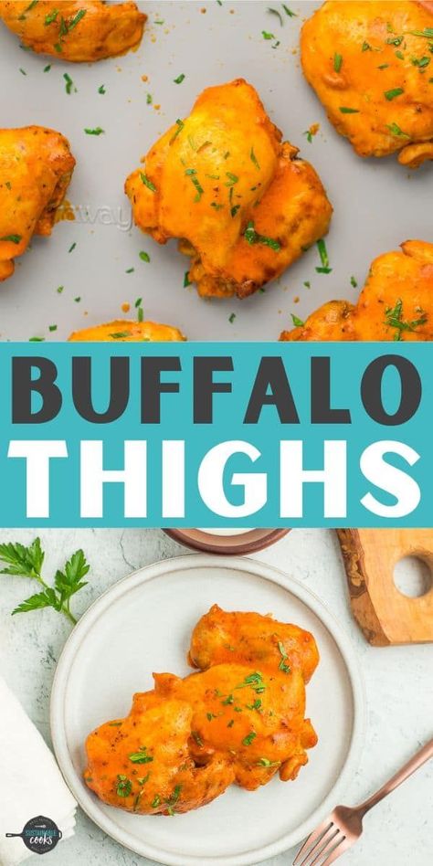 This easy Buffalo Chicken Thighs recipe gives tender, juicy chicken thighs an instant upgrade thanks to everyone’s favorite hot sauce. A short ingredient list and quick prep makes it ideal for busy weeknights! Buffalo Chicken Thighs, Roast Frozen Broccoli, Juicy Chicken Thighs, Easy Buffalo Chicken, Chicken Thighs Recipe, Paleo Main Dishes, Delicious Paleo Recipes, Thighs Recipe, Easy Main Dishes