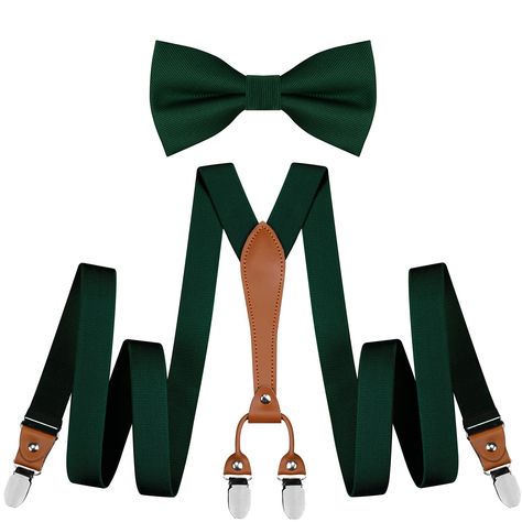 PRICES MAY VARY. The set includes 1* Pre-tied Bow tie & 1*Shirts Holder and 1*Y Shape Suspenders. Suspender size: suspender width is 1", length adjustable and total length Up to 45". Bow Tie size:2.4 inches (6cm) wide and 4.72 inches(12cm)long Suspender with STRONG CLIPS - Our suspenders' clips made of high quality strong metal, not easy to rust, not easy to fall off and not easy deformation. Bow tie easy to wear due to it is already pre-tied, 4 clips suspender great for trousers, Jeans, suit, s Bow Tie And Suspenders Wedding, Jeans Suit, Green Suspenders, Suspenders Wedding, Black Suspenders, Suspenders Set, Trousers Jeans, Pre Tied Bow Tie, Green Bows