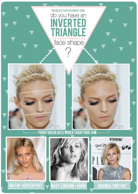 Hair Talk: Inverted Triangle Face Shape-- if your forehead is wider than your jaw, this one's for you. xo Inverted Triangle Face Shape, Triangle Face Shape, Triangle Face, Haircut For Face Shape, Kristin Ess, Face Shape Hairstyles, Anja Rubik, Inverted Triangle, The Beauty Department