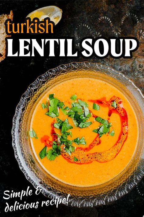 Turkish Lentil Soup Recipe, Turkish Red Lentil Soup, Lentil Vegetable Soup, Light Soups, Lentil Soup Recipes, Red Lentil Soup, Winter Soups, Lentil Recipes, Vegetarian Soup