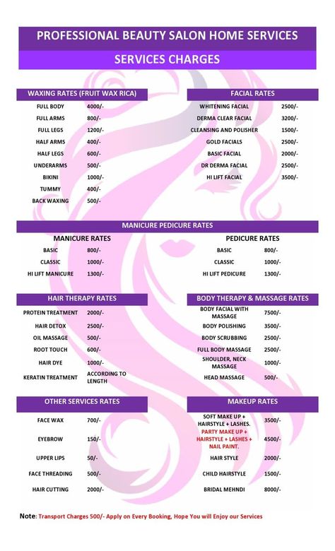 Hair Services Price List, Beauty Salon Price List, Derma Facial, Salon Price List, Beauty Business Cards, Beauty Parlour, Body Therapy, Hair Therapy, Makeup Salon