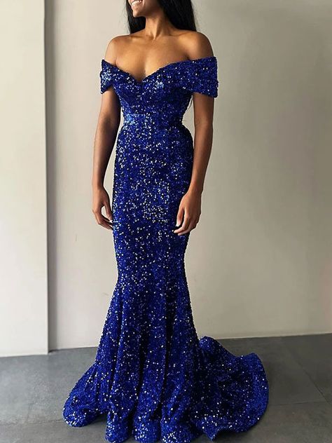 Prom Gown Elegant, Sequin Prom Dress, Dresses Royal, Royal Blue Dresses, Mermaid Evening Dresses, Gowns Online, Mermaid Prom Dresses, Evening Dresses Long, Prom Gown