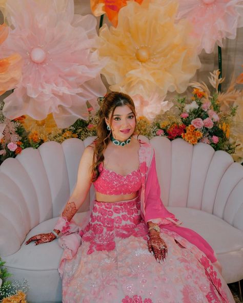 Gorgeous bride Srishti looks pretty in a pink lehenga for her sundowner mehendi 🩷 Swipe to see the beautiful Boho themed decor , ‘love story’ mehendi and closer look at the deets😍 Bride: @thecisterco Lehenga: @mishruofficial Mehendi Decor: @taraljadhav @doitup.today Evil eye cart: @rakhiwaleindia Mehendi Artist: @bridalmehndiqueen Photography @movieingmoments HMU @teamshradhaluthra #mehendi #pinklehenga #indianwedding #floral #mehendiceremony #wishnwed #mehndiceremony #mehandiceremony #me... Pink Lehenga Bridal Look, Mehndi Outfit Ideas For Bride, Bride Mehndi Outfit, Mehndi Outfit For Bride, Mehndi Outfit Ideas, Bridal Boutique Interior, Mehendi Artist, Mehndi Outfit, Mehendi Decor