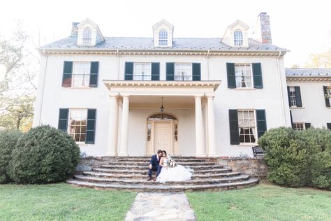 bride and groom sit on steps outside estate wedding venue Rust Manor House, Leesburg Virginia, Indiana Wedding, S Jewelry, Bridal Wedding Rings, Bridal Suite, Beautiful Backdrops, Estate Wedding, Manor House