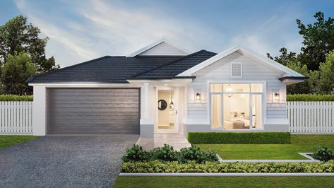 Coral Homes - Affordable Hamptons Collection Modern Hamptons Facade, Hamptons Facade Australia, House Design 2023, Single Storey House Design, House Facades Australia, Hamptons Exterior, Hamptons Facade, Hamptons House Exterior, Single Storey House