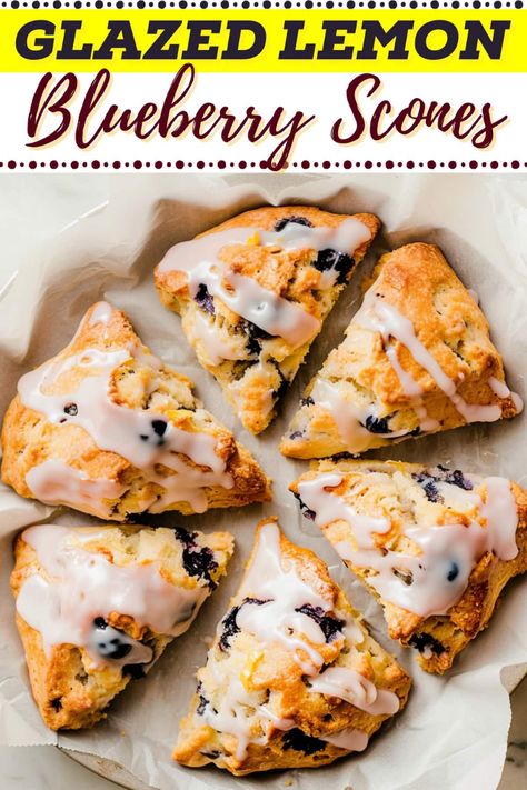 There's something magical about these glazed lemon blueberry scones. They're tender and loaded with juicy berries. And you'll love the citrusy-sweet glaze. Lemon Blueberry Scones, Berry Scones, Sweet Glaze, Scones Easy, Brunch Bread, Blueberry Scones, Glaze Recipe, Scone Recipe, Breakfast Recipes Casserole