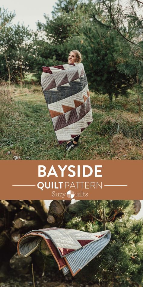 Quilt Patterns With Three Fabrics, Quilted Items To Make, Quilt Designs For Men, Modern Quilts For Men, Earth Tone Quilt Patterns, Manly Quilt Patterns, Quilt Patterns Neutral, Linen Quilt Patterns, Earthy Quilt Color Schemes