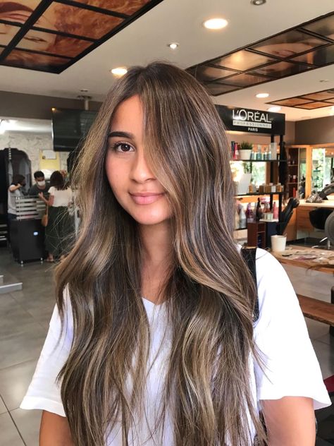 Light Brown Hair With Dark Lowlights Subtle Highlights, Brown Hair Sun Kissed Highlights, Level 8 Highlights On Brown Hair, Black To Brown Transformation, Hair Color Burnett, Butter Brunette Hair, Subtle Hilights Brunettes, Honey Balyage Short Hair, Black Honey Blonde Hair