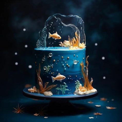 Sea Animal Cake Ocean Themes, Goldfish Cake, Aquarium Cake, Creative Cake Ideas, Dinara Kasko, Ocean Birthday Cakes, Stylish Living Room Ideas, Nemo Cake, Boat Cake