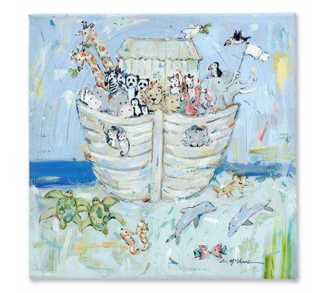 Noah's ark IV on canvas | Chelsea McShane Art Noah's Ark Art, Noahs Ark Nursery, Angels Bible, Noahs Ark Animals, Bedroom Wall Collage, Abstract Paper, Noah S Ark, Baby Room Art, Noah's Ark