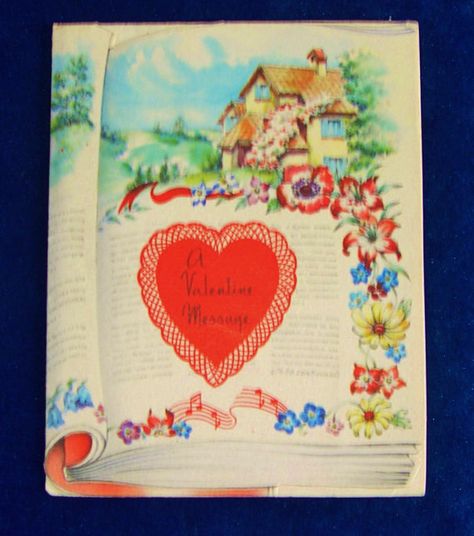 Valentine House, Valentine Music, Valentine Vintage, Cottage Flowers, House Flowers, Valentine Messages, Yellow Dog, Vintage Valentine Cards, Valentine Greeting Cards