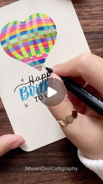 Nhuan Dao✨Calligraphy & Lettering❤️ on Instagram: "Surprise your friend with DIY birthday card . . Material: Koehler paper . . 🌟FREE Gift For You: Do u Want to Try Your Hand at Brush Lettering and Calligraphy? Download This FREE Chapter : “How to Practice & Master 10 Basic Strokes” From the Workbook: “The 21-Day Brush Lettering”. 👉You Can Find The Link in My Bio or Visit: nhuandaocalligraphy.gumroad.com . . . #HandmadeCards #Happybirthday #happybirthdaycard #cardmaking #personalizedgifts #NhuanDaoCalligraphy #Calligraphy #BrushLettering #ModernCalligraphy #HandLettering #Lettering #Handwriting #DIYBirthdayCard #Handmade #DIY #artreels #reels" Lettering Handwriting, Art And Creativity, Birthday Cards For Friends, Create Diy, Birthday Cards Diy, Calligraphy Lettering, Handmade Birthday Cards, Brush Lettering, Cards For Friends