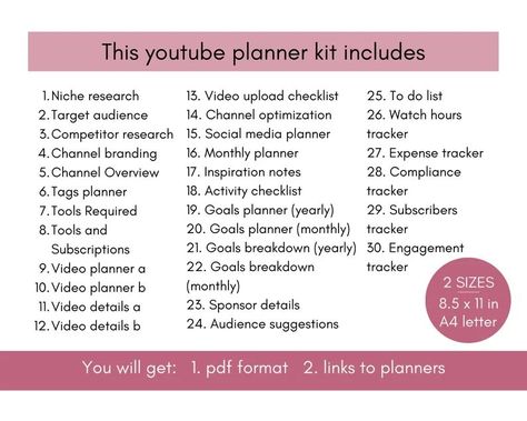 Youtube Video Planner, Video Planner, Youtube Planner, Youtube Template, Channel Branding, Planner Tracker, Social Media Planner, Todo List, Expense Tracker