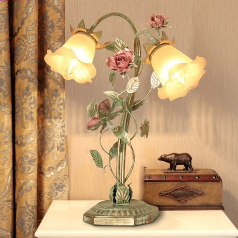 Flared Bedroom Night Table Light Pastoral Metal 1/2 Lights Green Nightstand Lamp with Flower Decoration - Clearhalo Green Nightstands, Cute Bedroom Decor, Pretty Room, Dream Room Inspiration, Dream House Interior, Cute Room, Room Makeover Inspiration, Cute Room Decor, Cozy Room