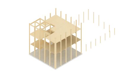 Structural Axonometric Architecture, Construction Axonometric, Architecture Massing, Timber Architecture, Row Houses, Timber Construction, Wood Structure, Town House, Row House